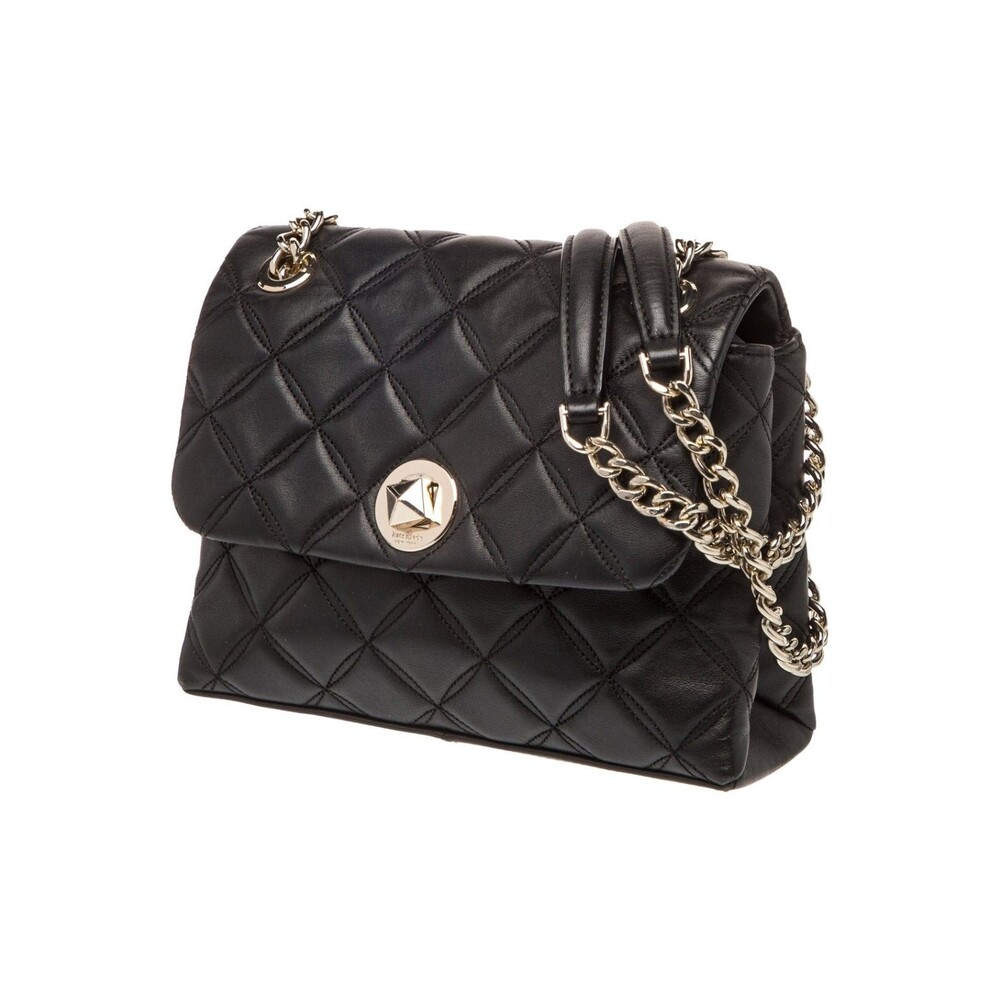 Kate Spade Natalia Small Quilted Shoulder Bag Black Faux Leather Gold Chain